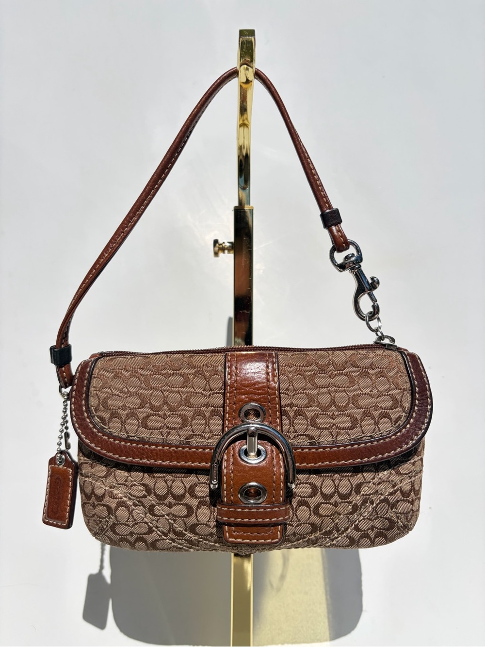 Vintage Coach Soho Signature C Mini Flap Baguette Shoulder Bag Brown Y2K